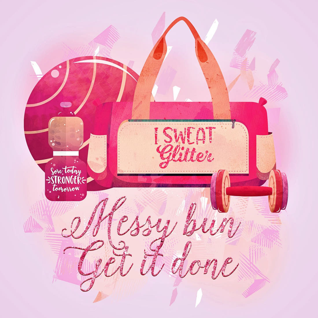 Design 366 Pink Gym Panel – full artwork close-up of the printed picture | Fabric by Missy Rose