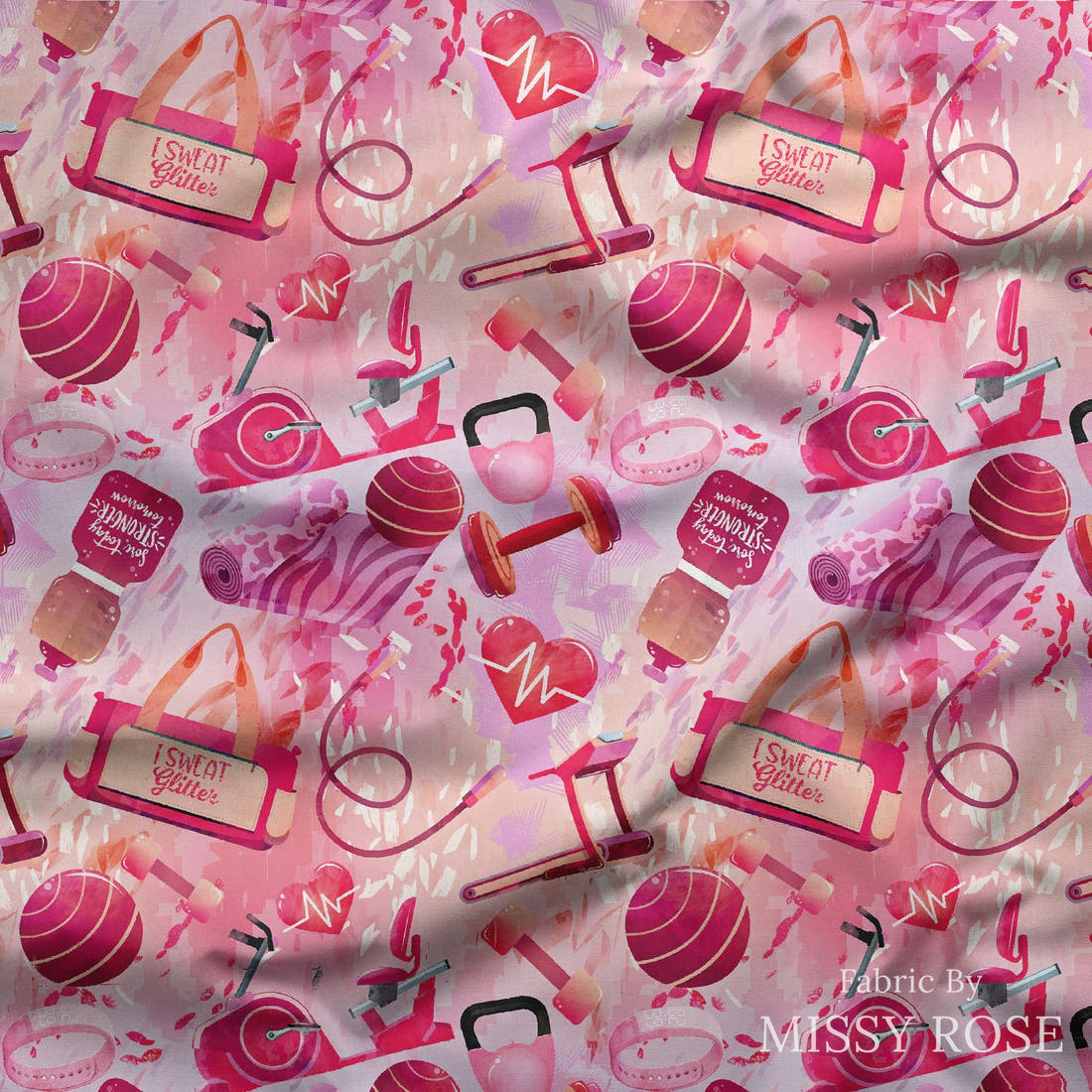 Design 366 Pink Gym Fabric draped fabric mockup – custom printed fabric by the metre | Fabric by Missy Rose