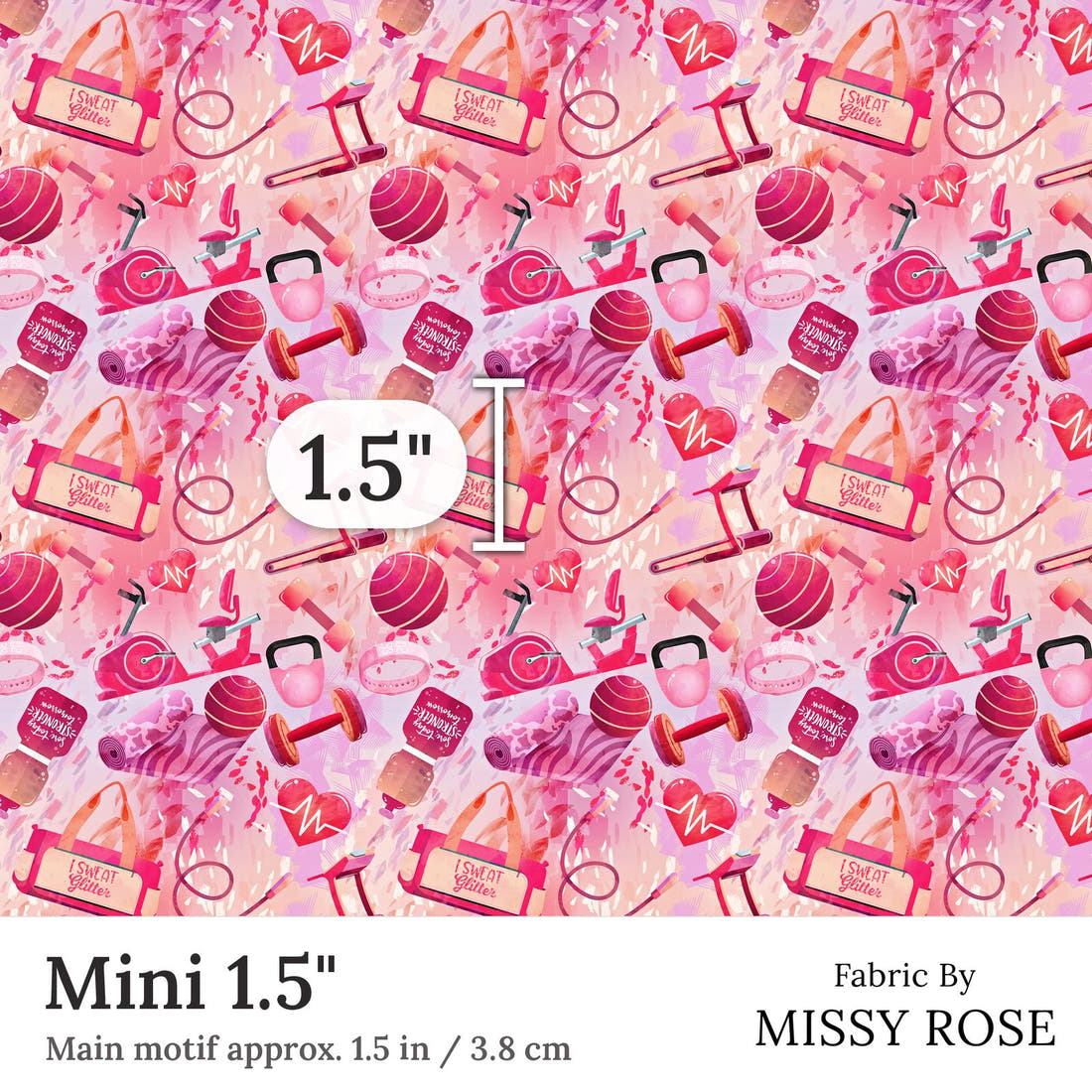 Design 366 Pink Gym Fabric Mini 1.5 inch print scale guide | Fabric by Missy Rose