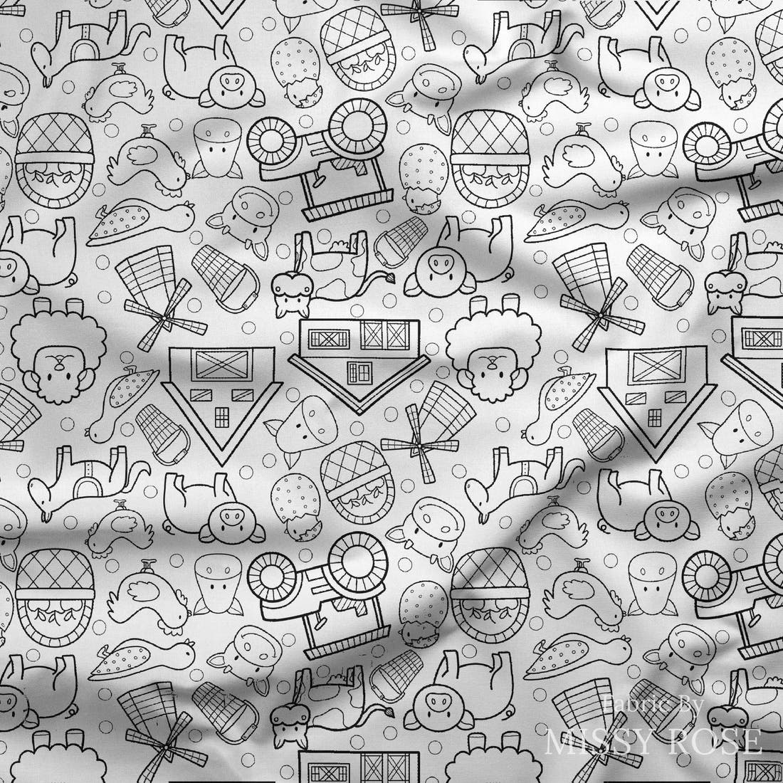 Design 368 Colouring In Fabric draped fabric mockup – custom printed fabric by the metre | Fabric by Missy Rose