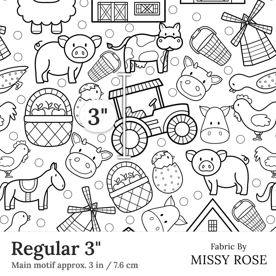 Design 368 Colouring In Fabric Regular 3 inch print scale guide | Fabric by Missy Rose