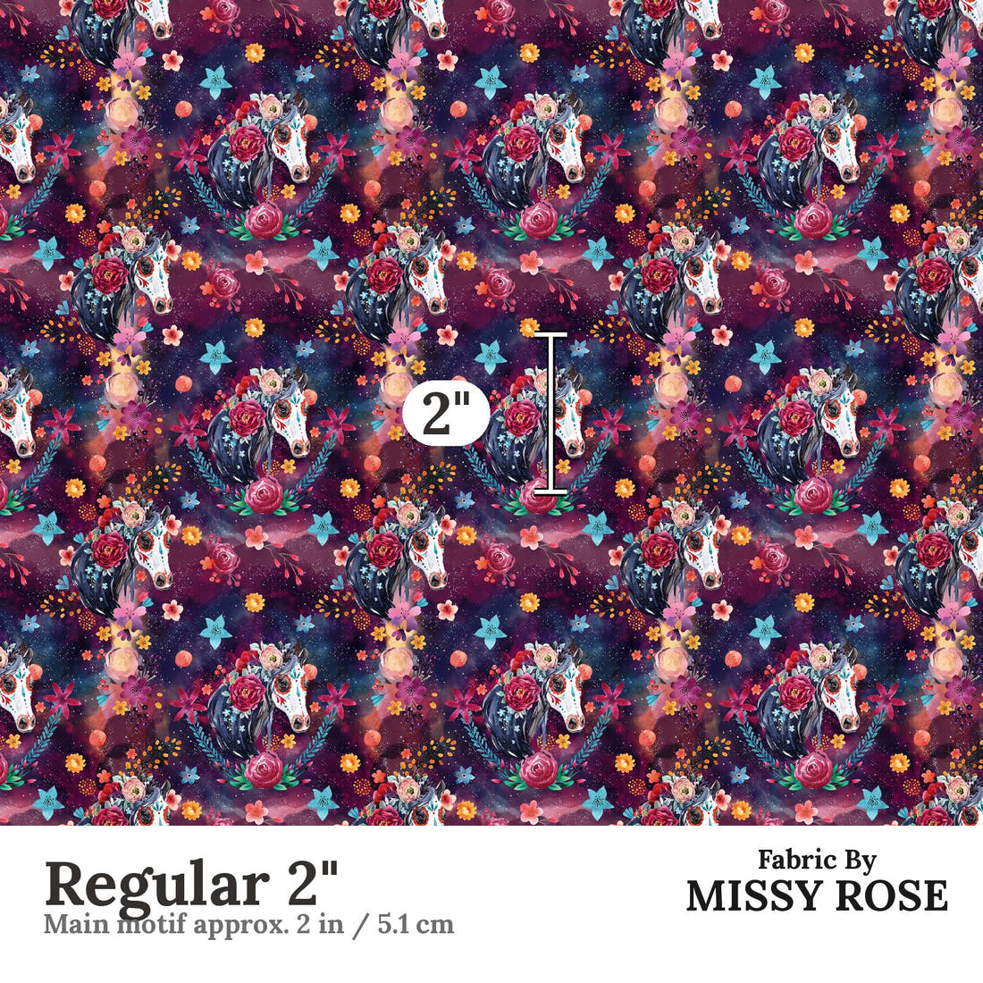 Design 369 Horse Fabric Regular 2" - print scale | Fabric by Missy Rose