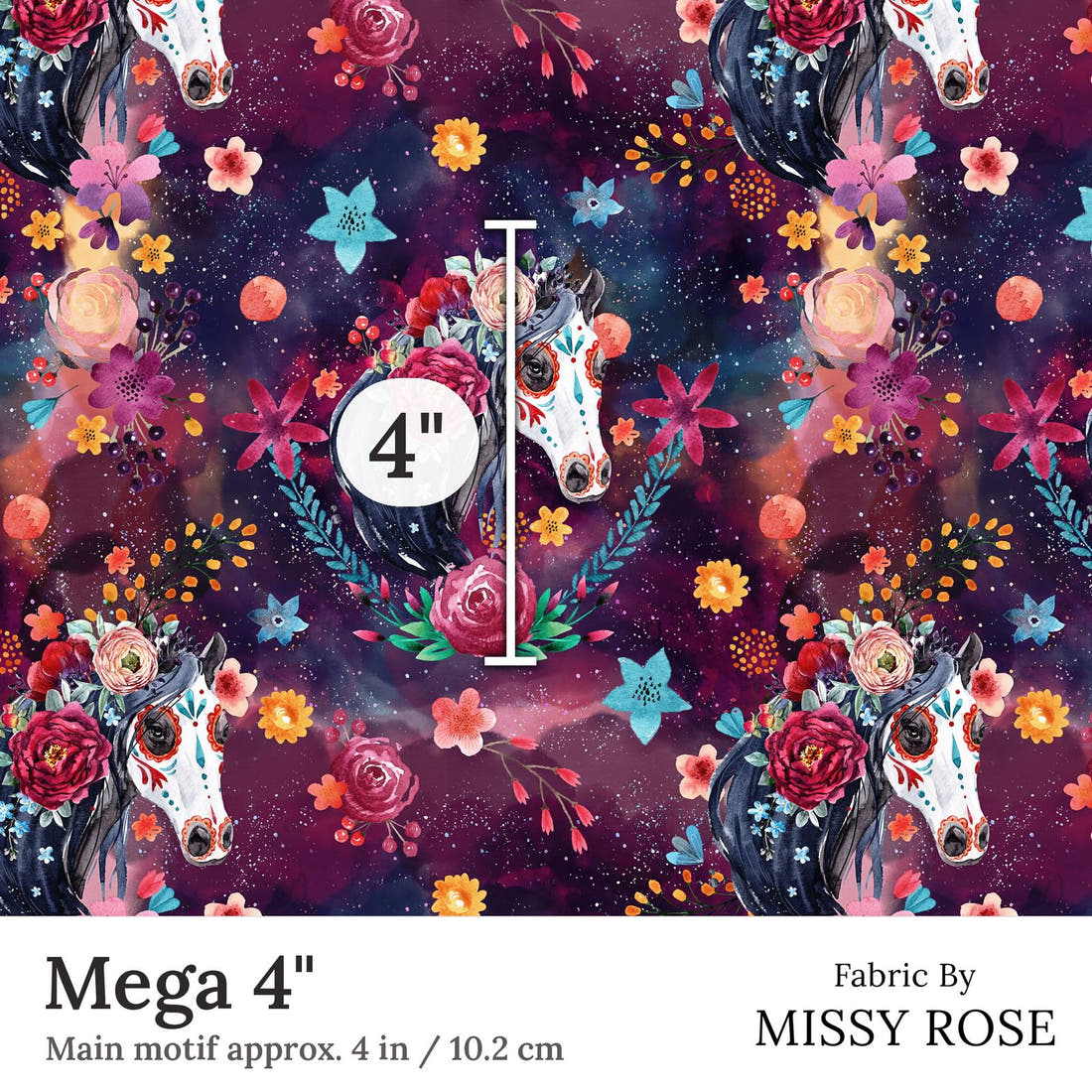 Design 369 Horse Fabric Mega 4 inch print scale guide | Fabric by Missy Rose