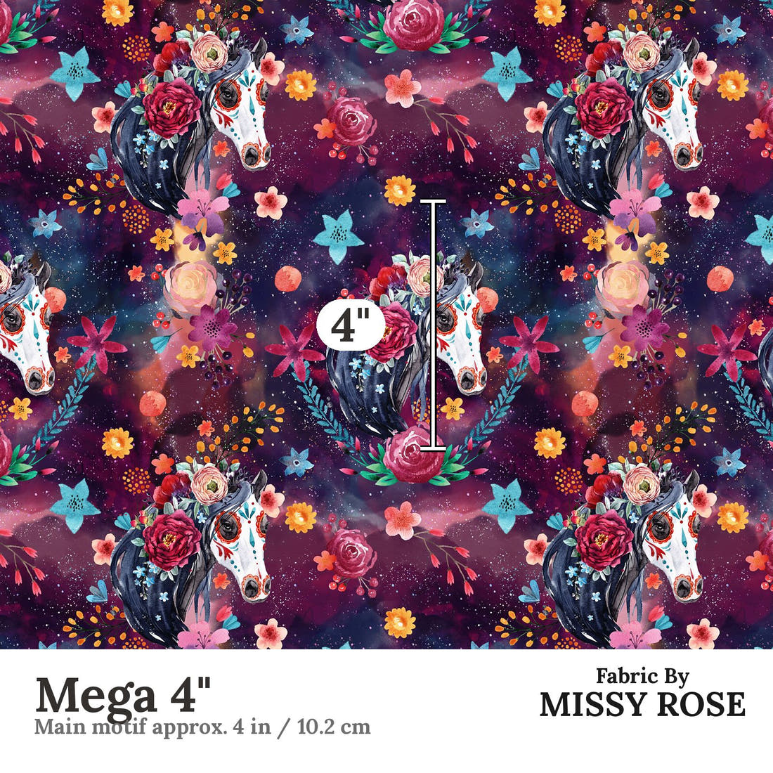 Design 369 Horse Fabric Mega 4" - print scale | Fabric by Missy Rose