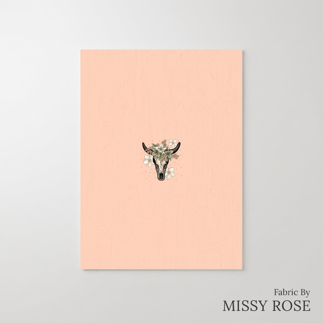 Design 37 Peach Cowskull Panel – printed fabric panel with centred picture, custom printed to order | Fabric by Missy Rose