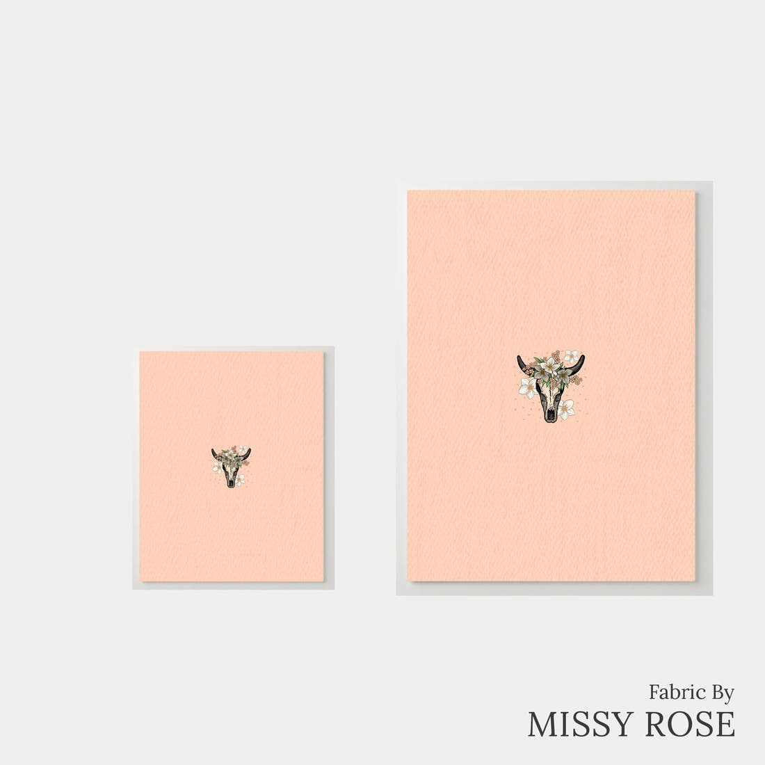 Design 37 Peach Cowskull Panel – universal and adult panel sizes side by side | Fabric by Missy Rose