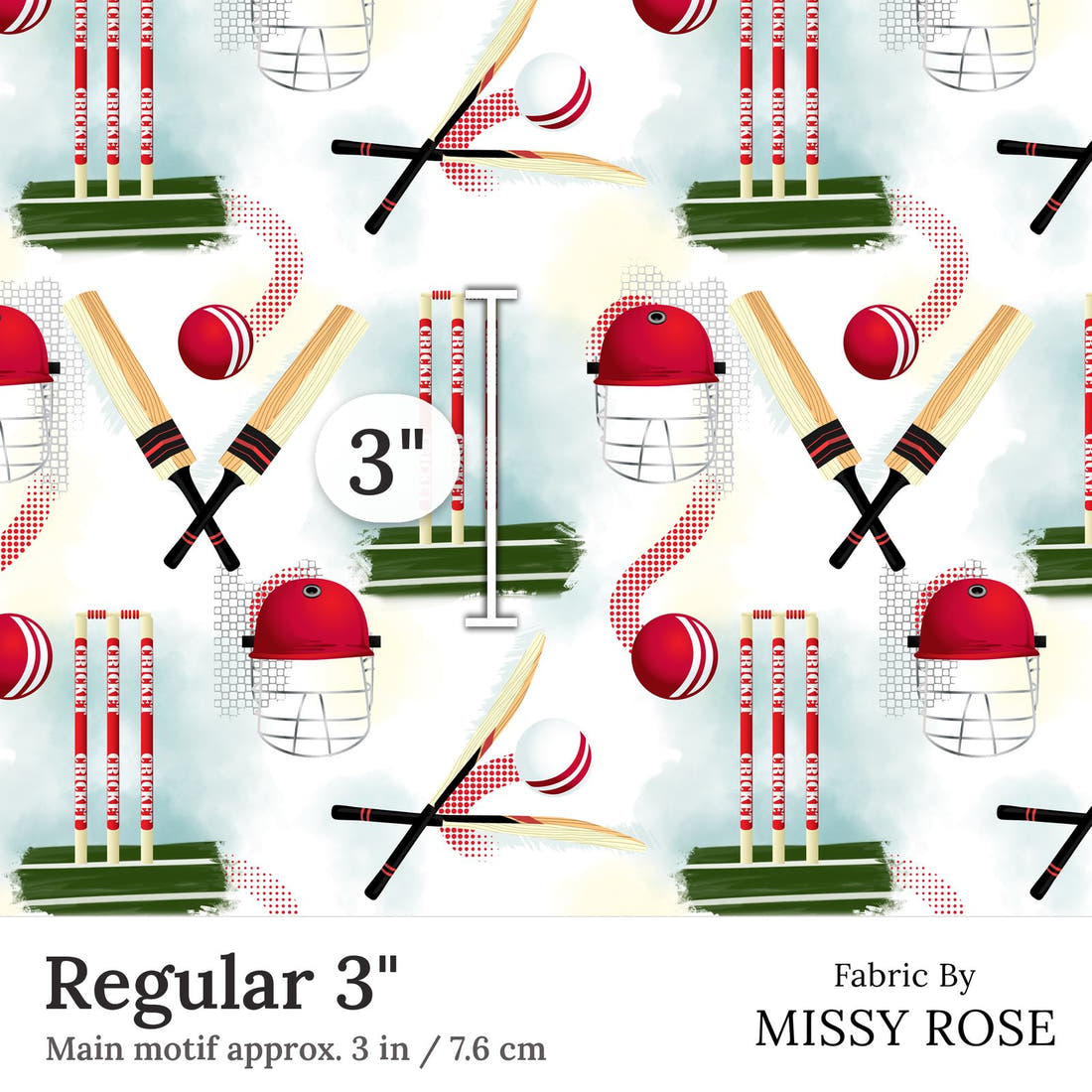 Design 370 Sport Fabric Regular 3 inch print scale guide | Fabric by Missy Rose