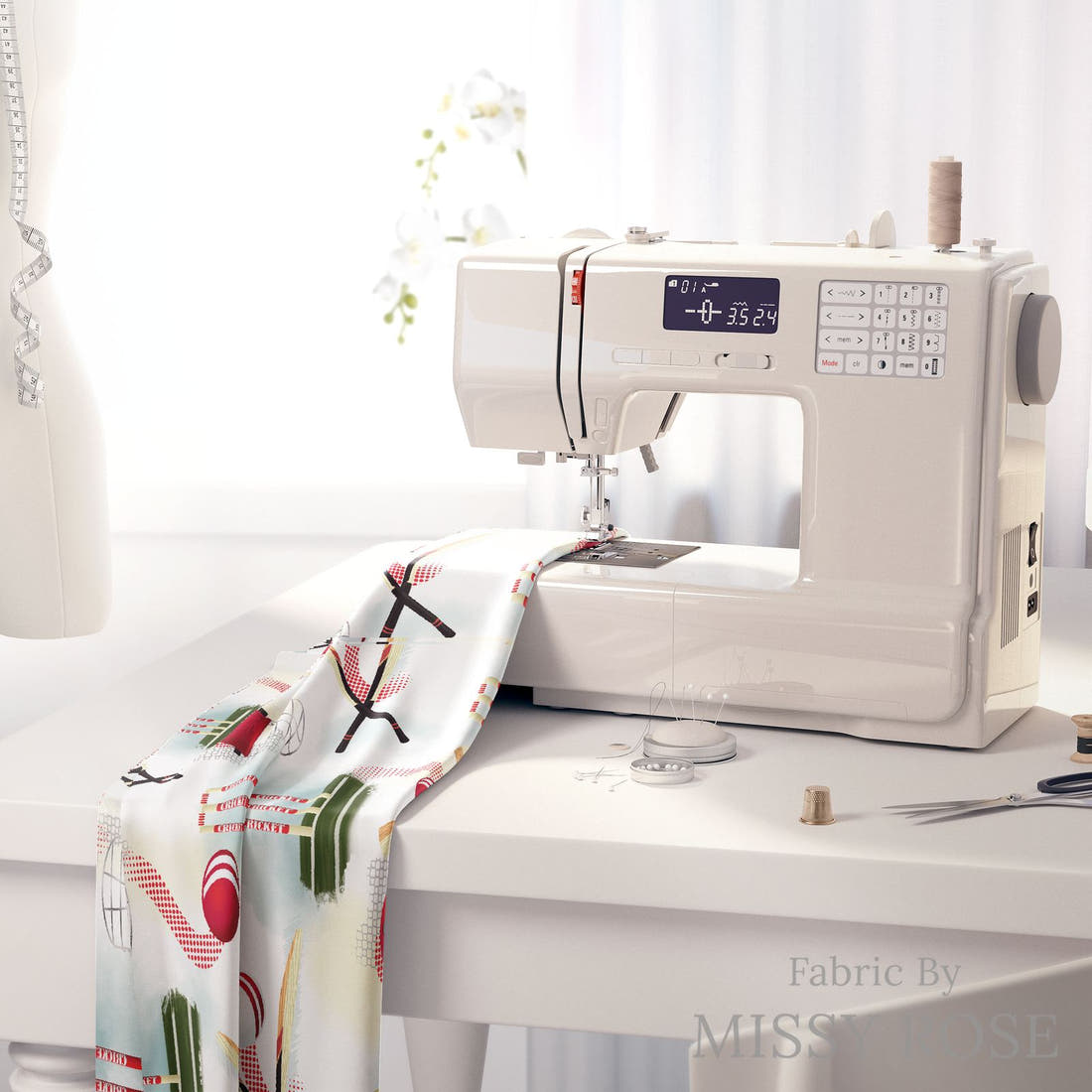Design 370 Sport Fabric on a sewing machine – premium fabric for sewing projects | Fabric by Missy Rose