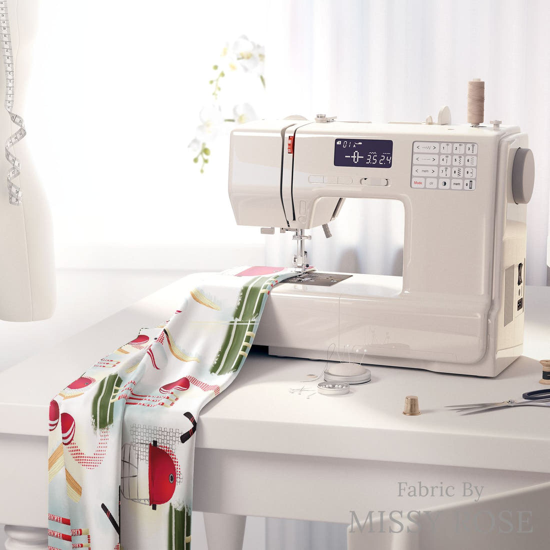 Design 370 Sport Fabric on a sewing machine – premium fabric for sewing projects | Fabric by Missy Rose