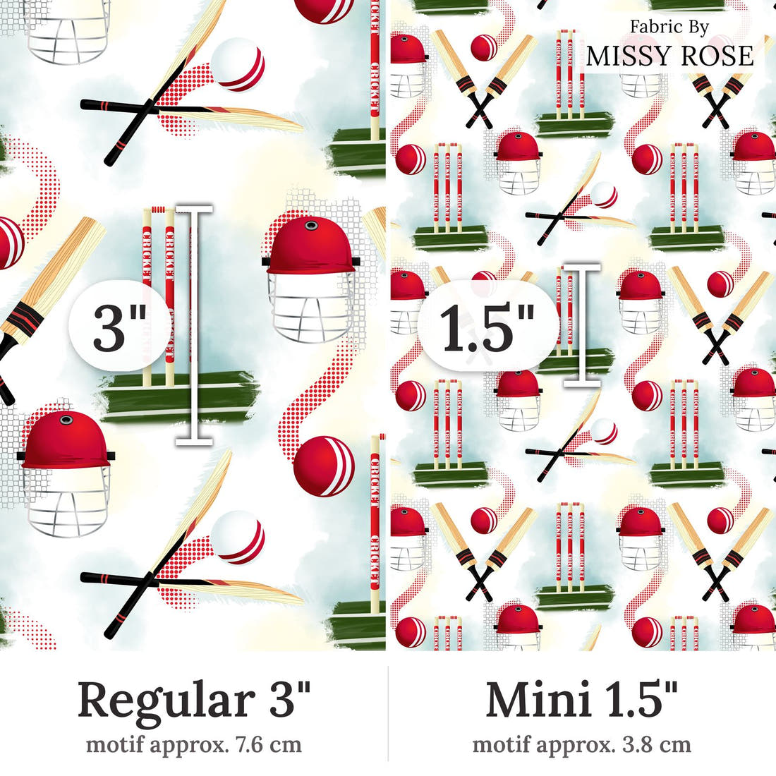 Design 370 Sport Fabric Regular 3 inch vs Mini 1.5 inch print scale side by side | Fabric by Missy Rose