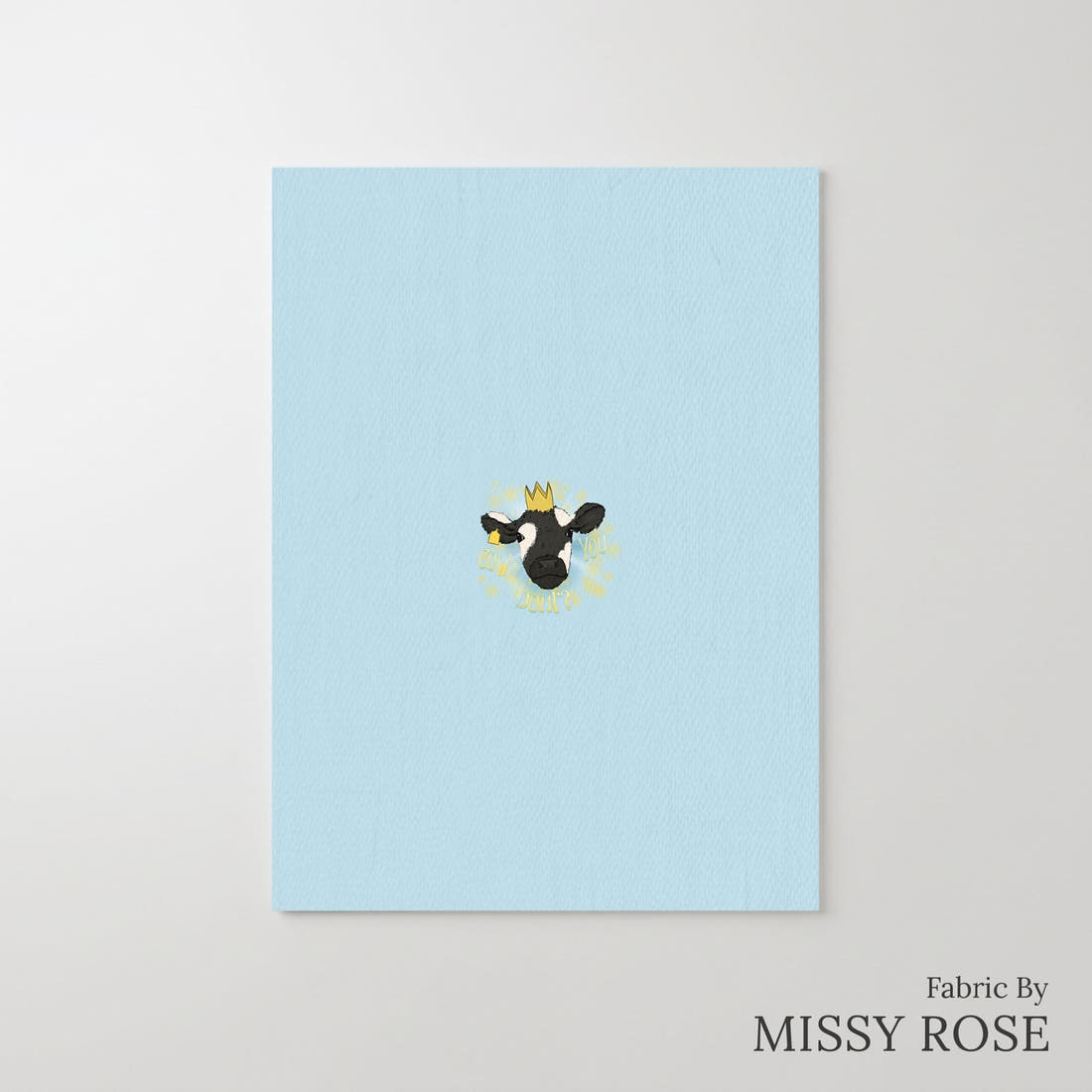 Design 371 Blue Cow Panel – printed fabric panel with centred picture, custom printed to order | Fabric by Missy Rose