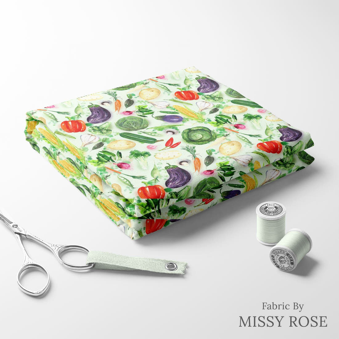 Design 372 Vegan Fabric folded fabric stack with matching thread – pre-order fabric Australia | Fabric by Missy Rose