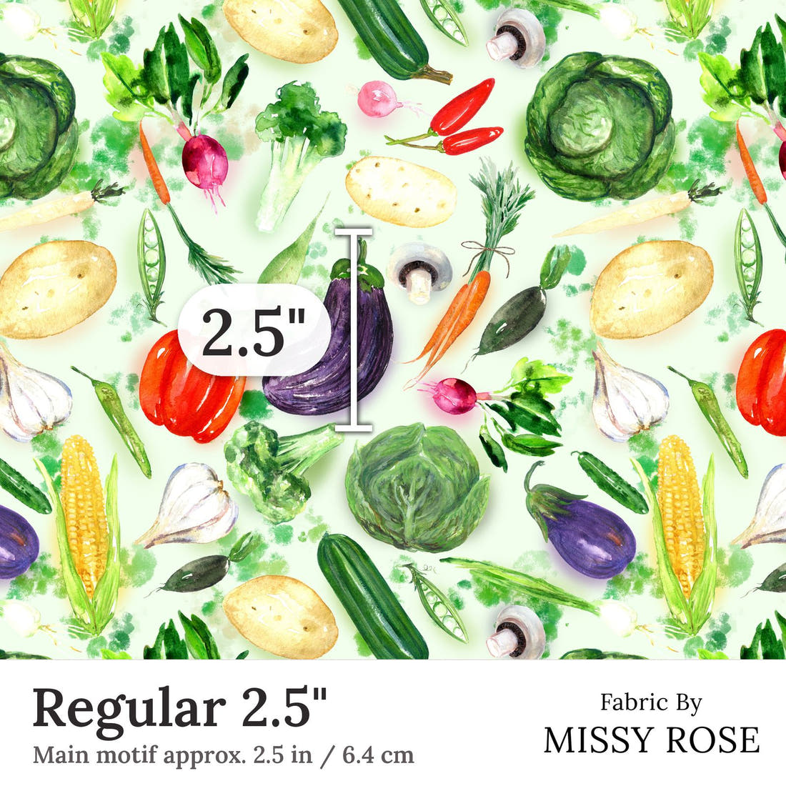 Design 372 Vegan Fabric Regular 2.5 inch print scale guide | Fabric by Missy Rose