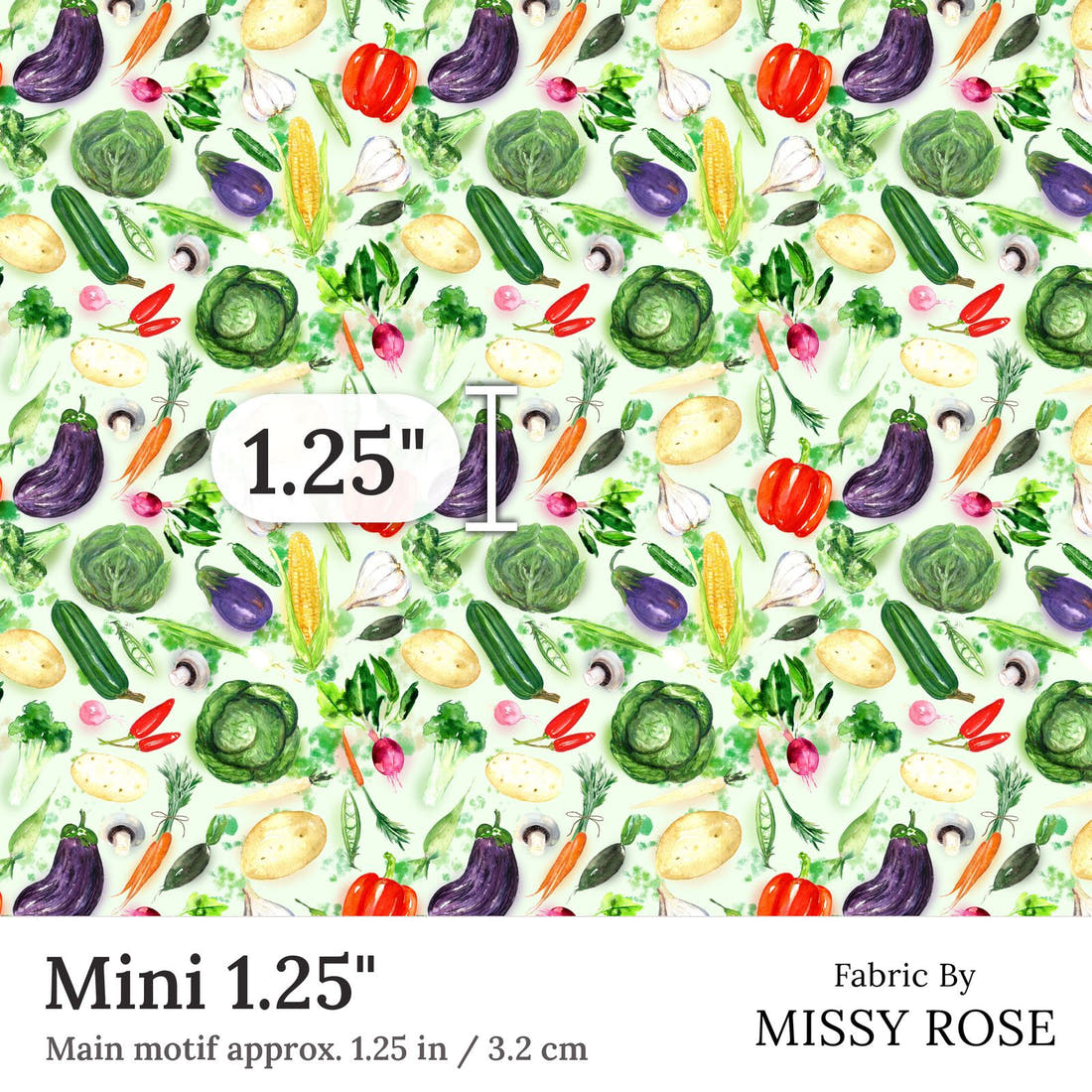 Design 372 Vegan Fabric Mini 1.25 inch print scale guide | Fabric by Missy Rose