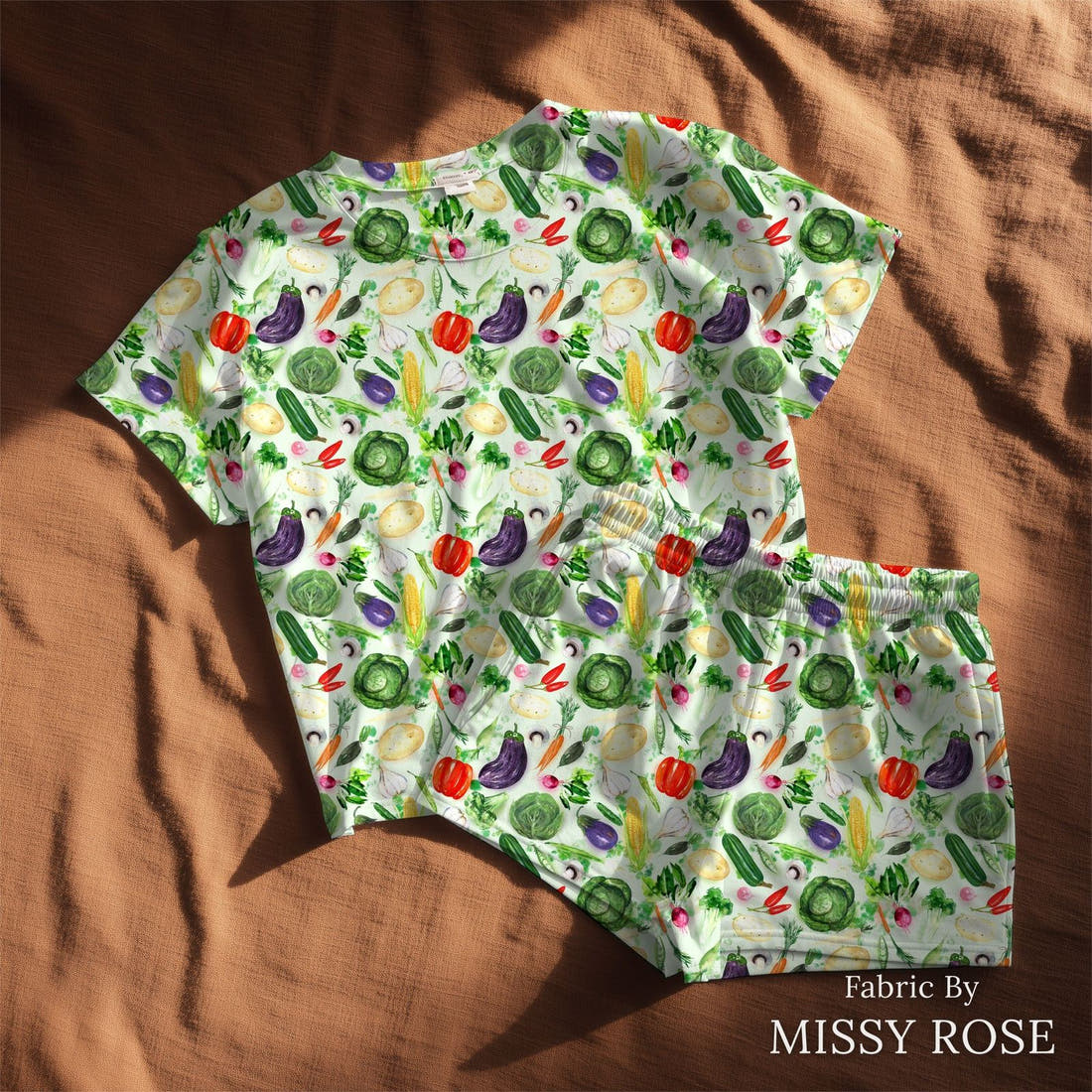 Design 372 Vegan Fabric sewn into a lounge set – see how the print looks made up | Fabric by Missy Rose