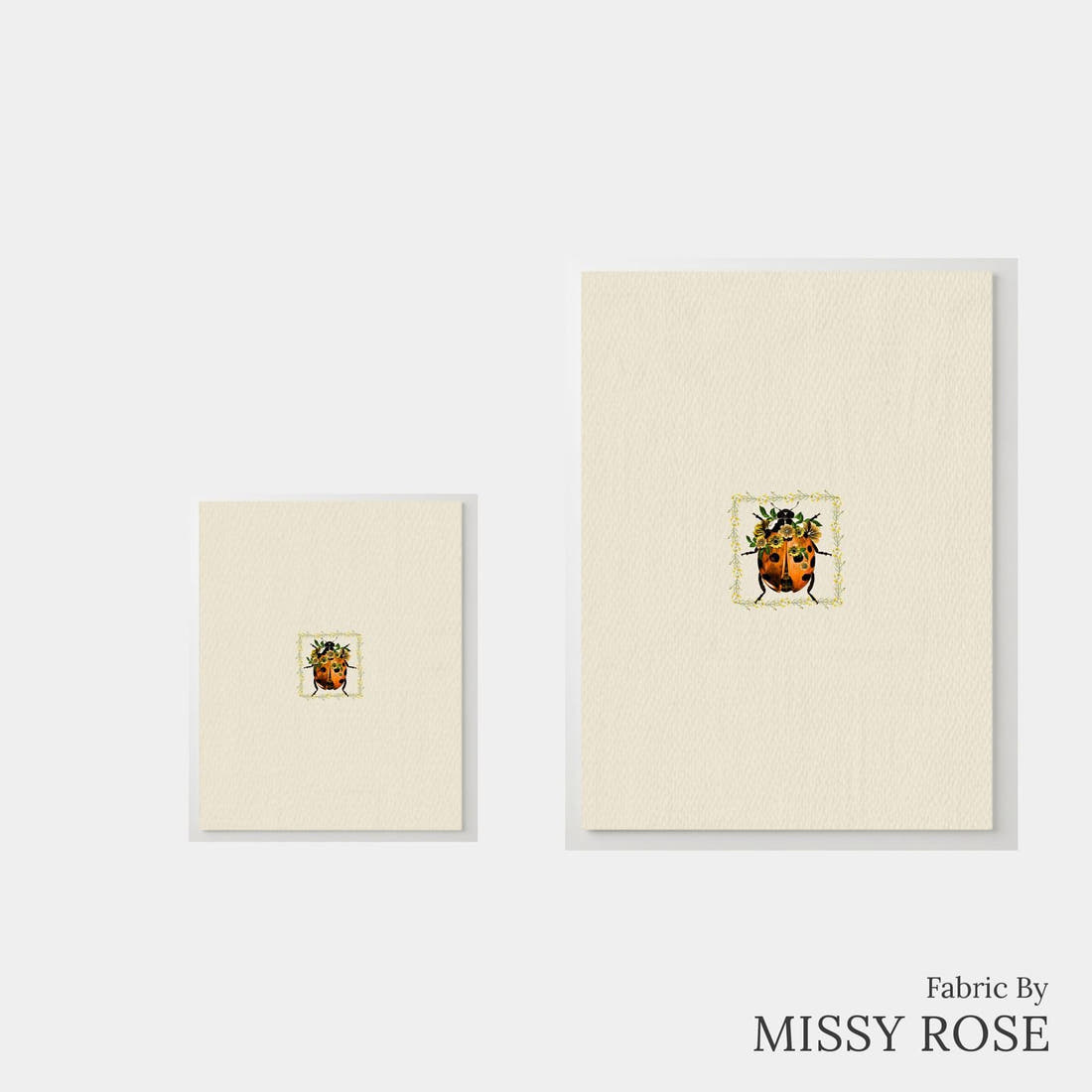 Design 373 Floral Lady Beetle Panel – universal and adult panel sizes side by side | Fabric by Missy Rose