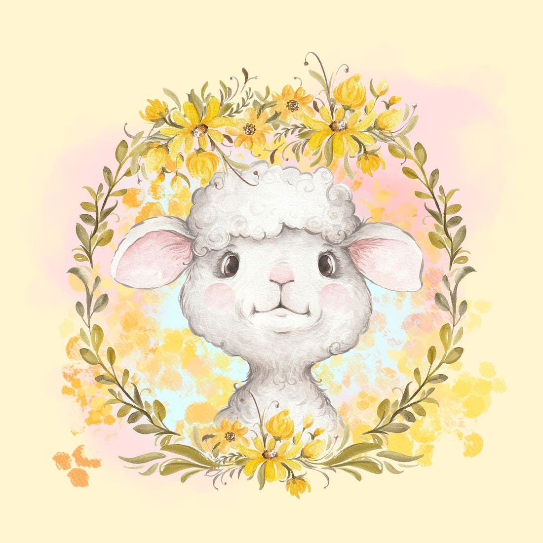 Design 374 Yellow Lamb Panel – full artwork close-up of the printed picture | Fabric by Missy Rose