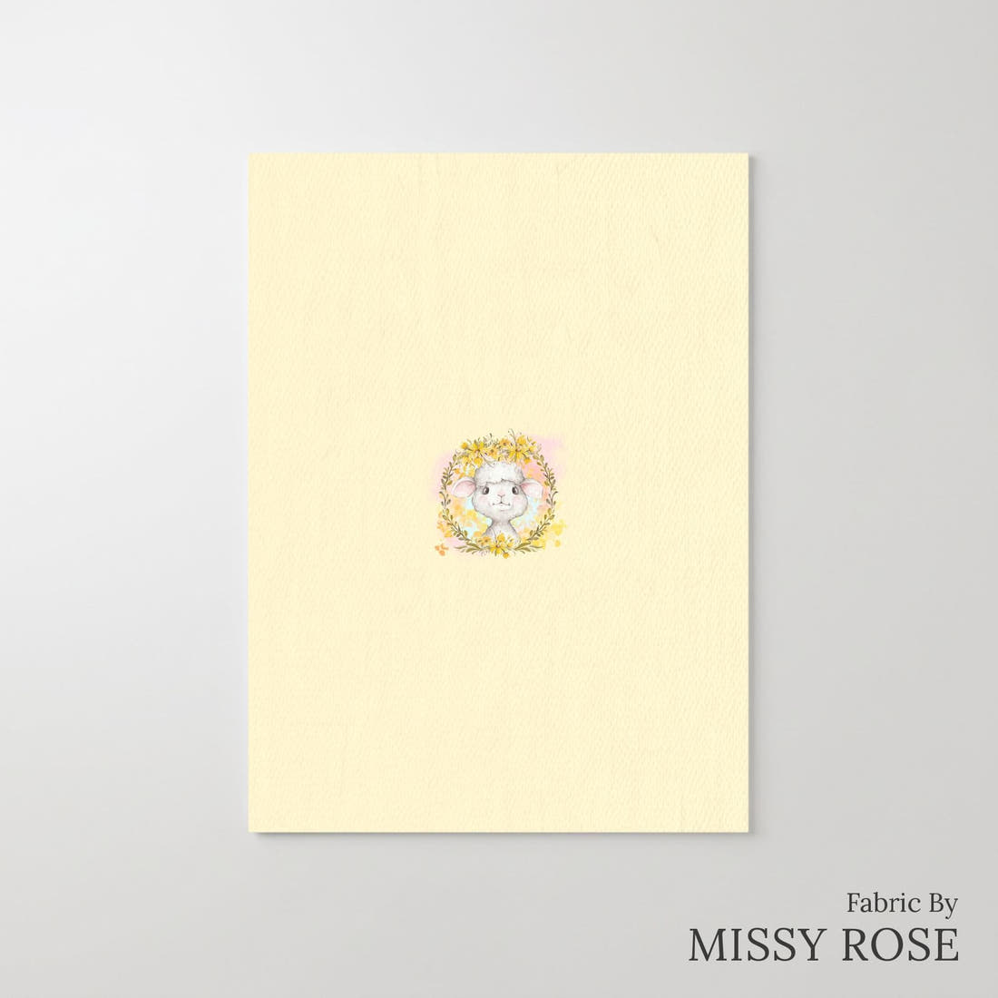 Design 374 Yellow Lamb Panel – printed fabric panel with centred picture, custom printed to order | Fabric by Missy Rose
