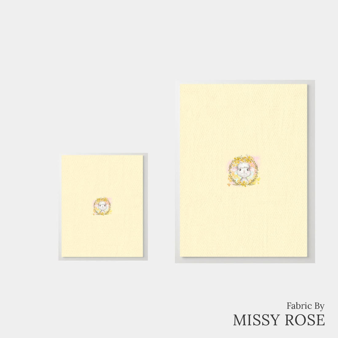 Design 374 Yellow Lamb Panel – universal and adult panel sizes side by side | Fabric by Missy Rose