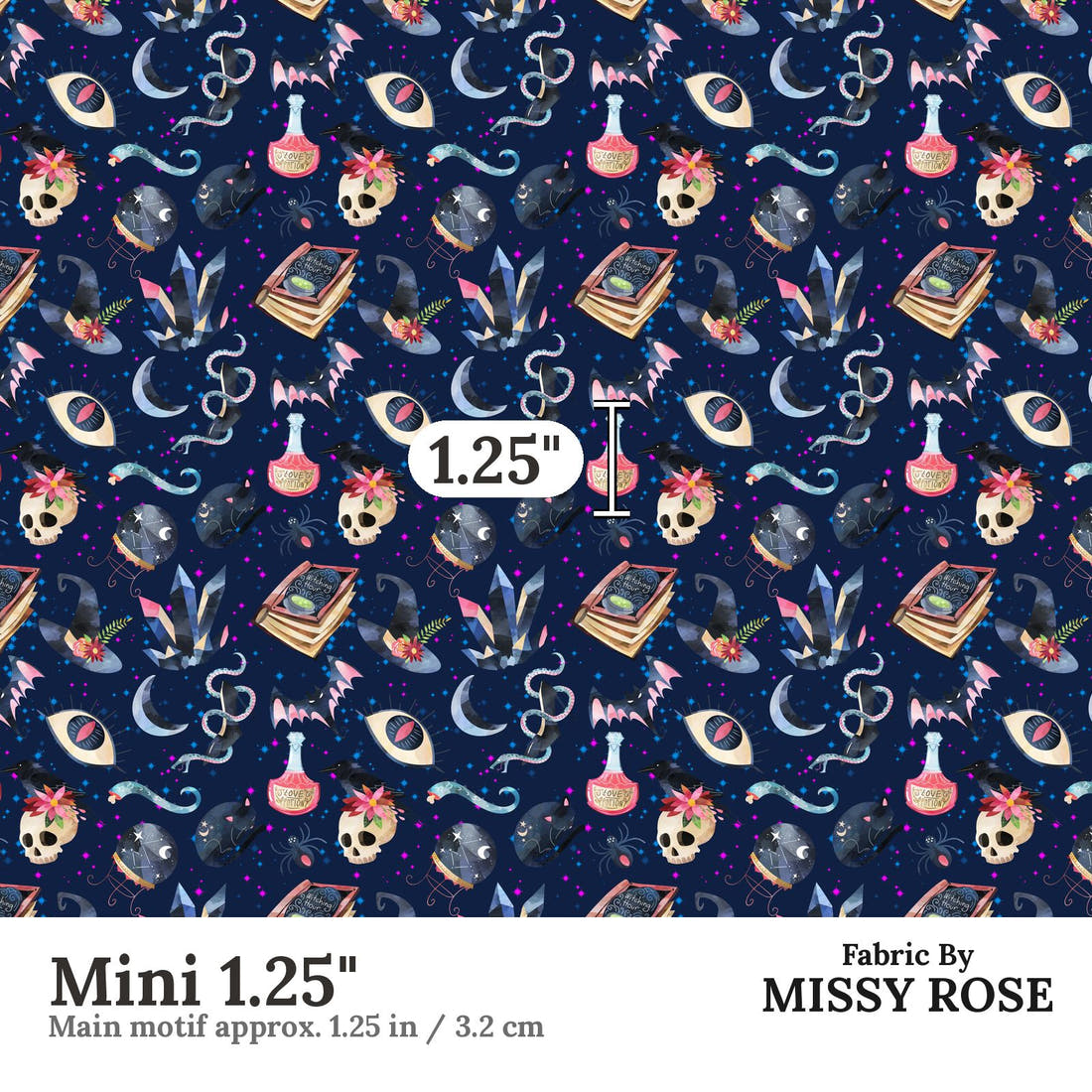 Design 375 Magic Fabric Mini 1.25" - print scale | Fabric by Missy Rose