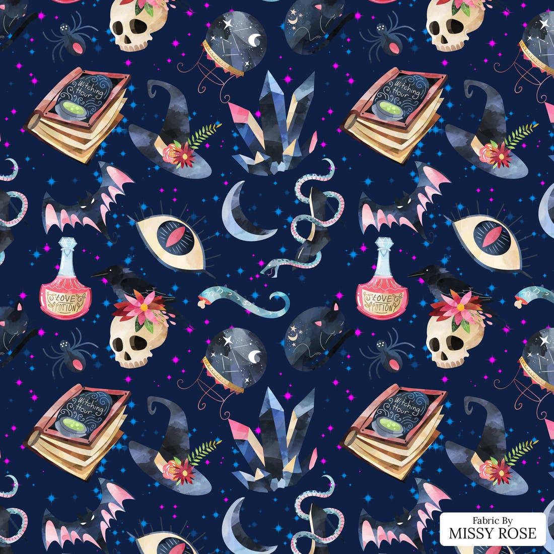 Design 375 Magic Fabric - flat view of the print, zoom in for detail | Fabric by Missy Rose