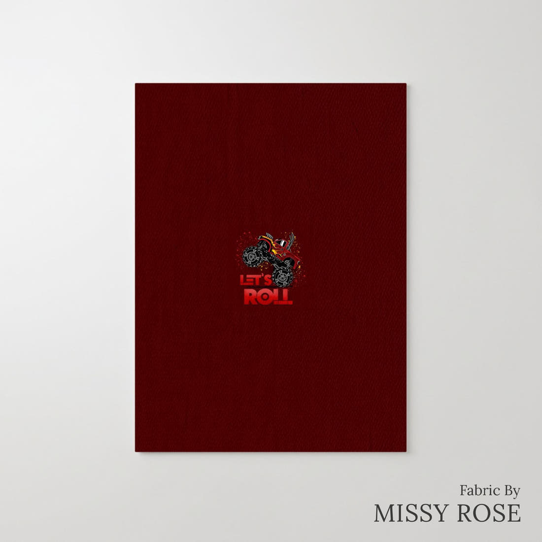 Design 376 Red Monster Truck Panel – printed fabric panel with centred picture, custom printed to order | Fabric by Missy Rose