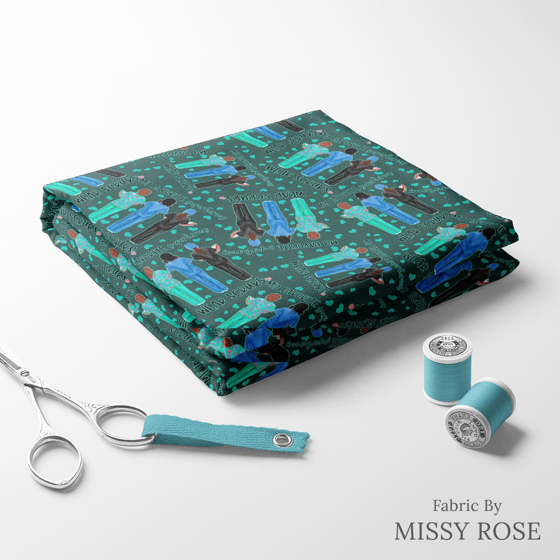 Design 377 Nurse Superhero Fabric folded fabric stack with matching thread – pre-order fabric Australia | Fabric by Missy Rose