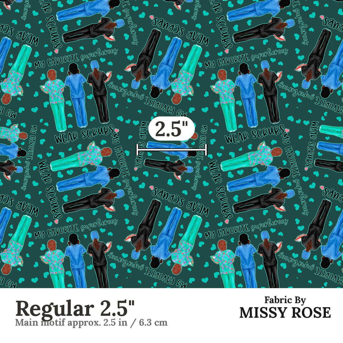 Design 377 Nurse Superhero Fabric Regular 2.5" - print scale | Fabric by Missy Rose