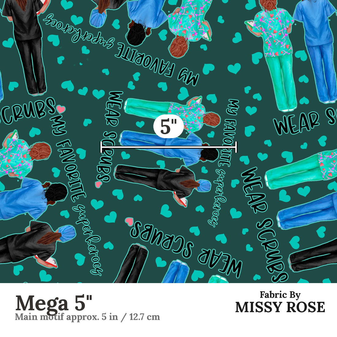 Design 377 Nurse Superhero Fabric Mega 5" - print scale | Fabric by Missy Rose