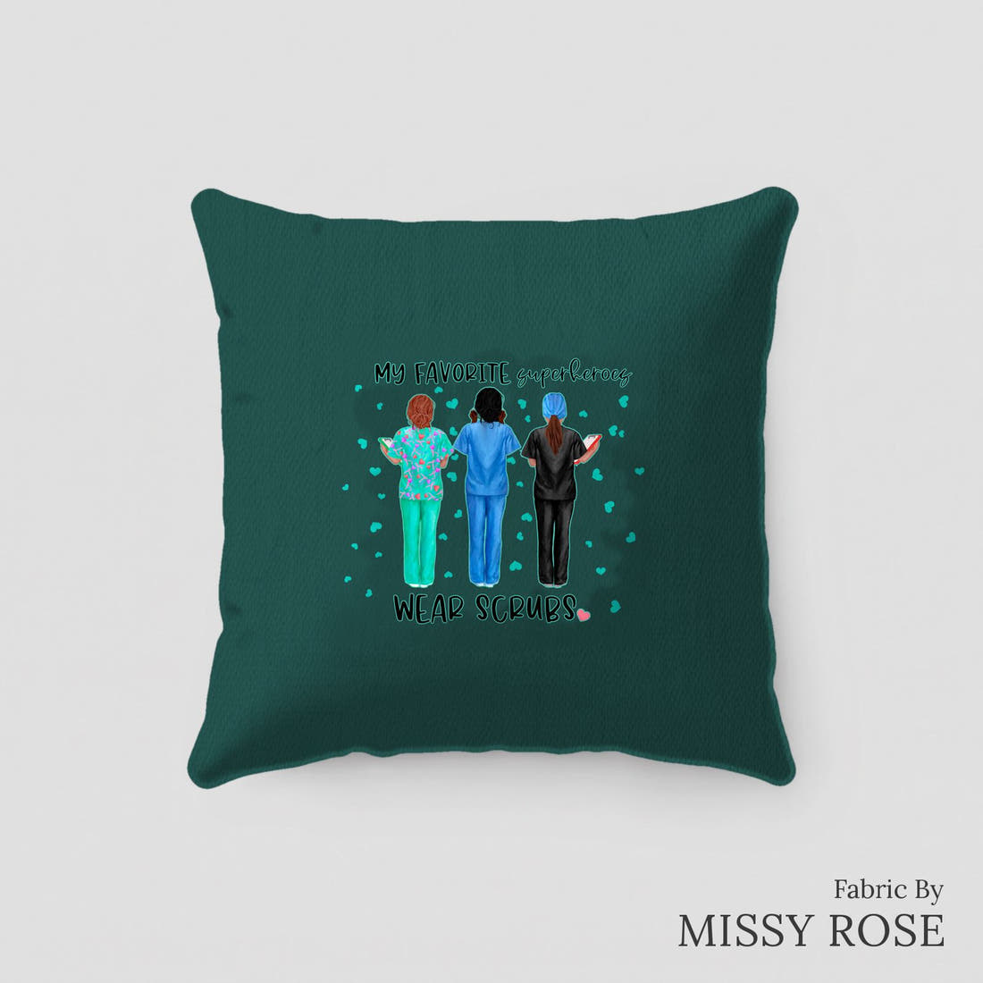 Design 377 Nurse Superhero Panel sewn into a cushion – see how the panel looks made up | Fabric by Missy Rose