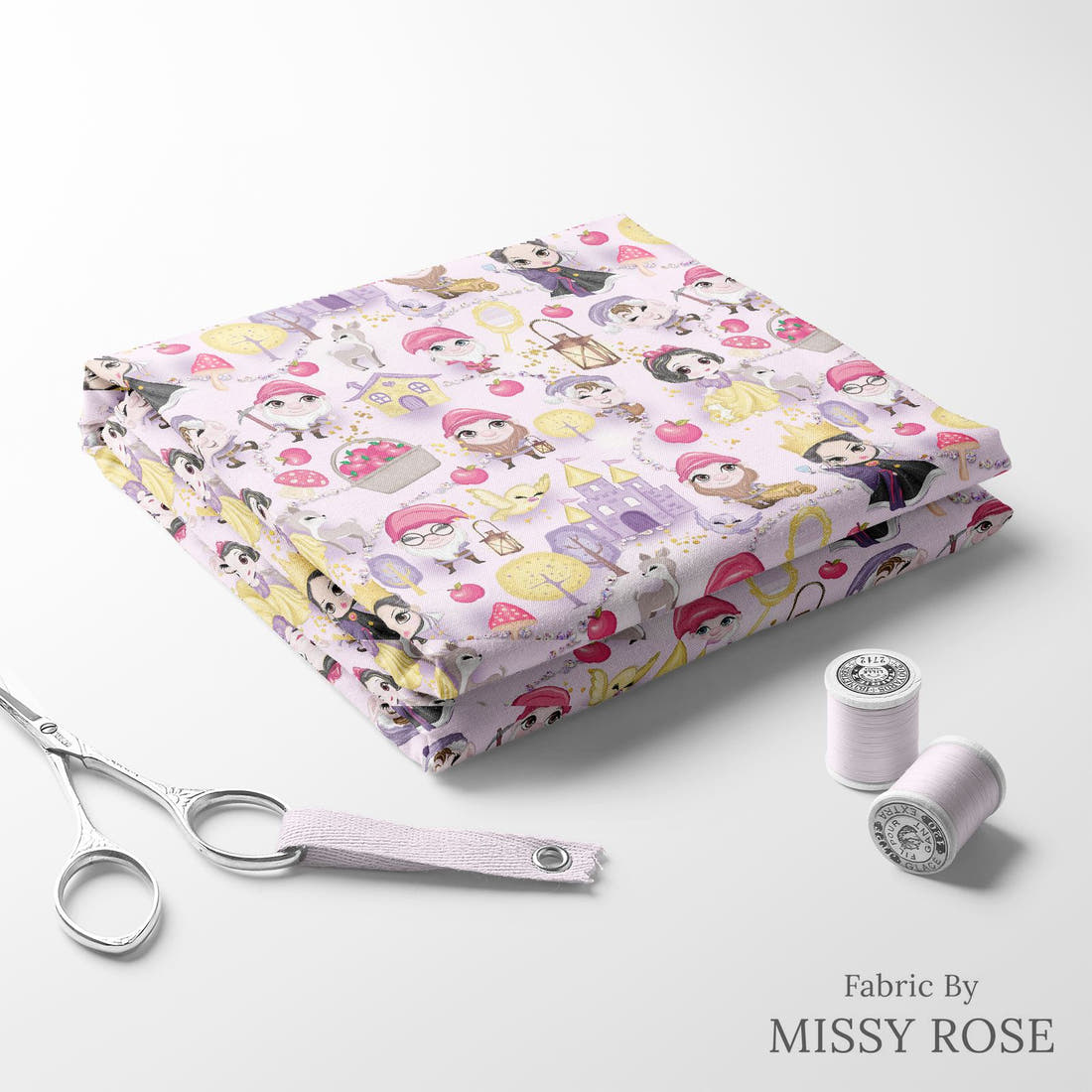 Design 379 Princess Fabric folded fabric stack with matching thread – pre-order fabric Australia | Fabric by Missy Rose