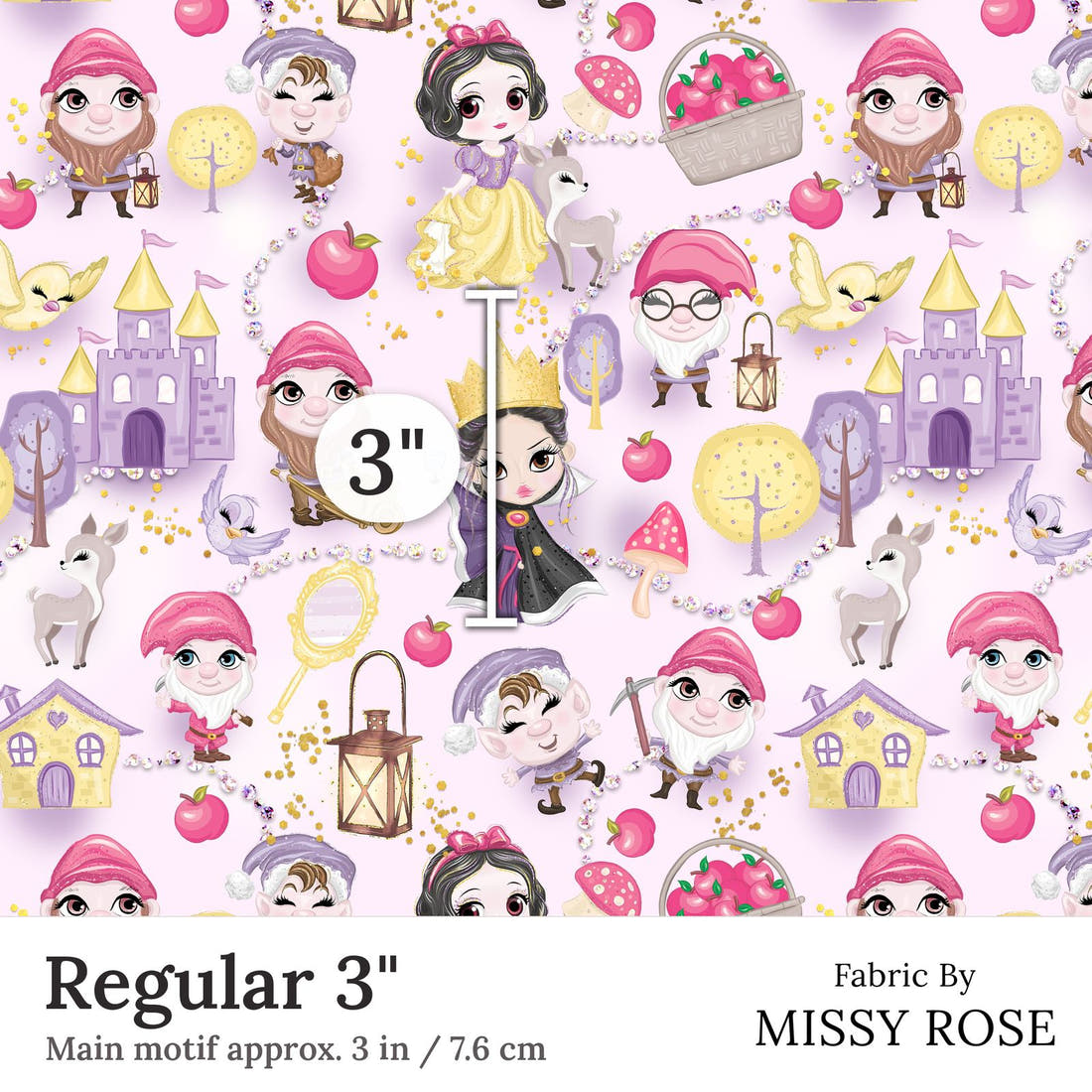 Design 379 Princess Fabric Regular 3 inch print scale guide | Fabric by Missy Rose