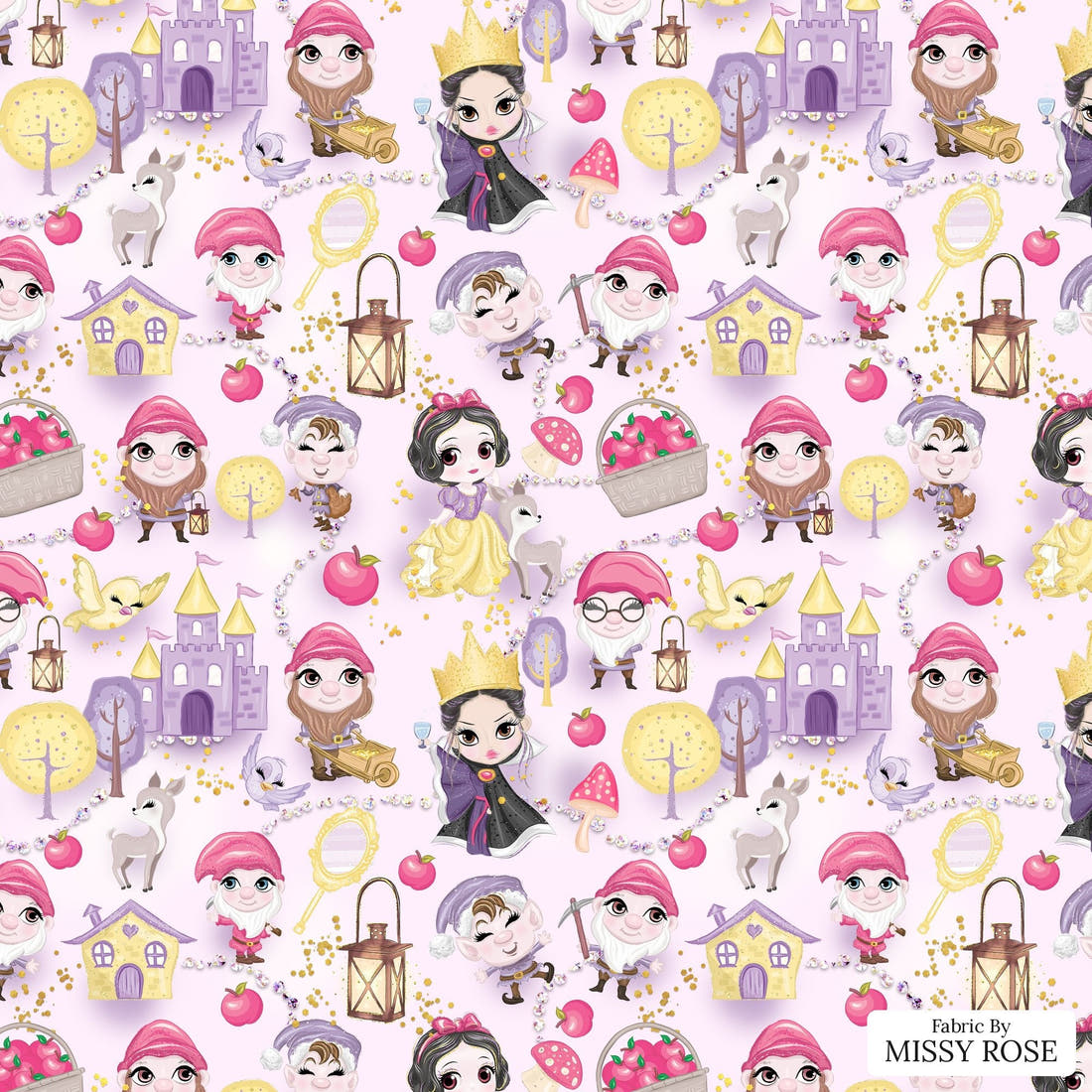 Design 379 Princess Fabric - flat view of the print, zoom in for detail | Fabric by Missy Rose