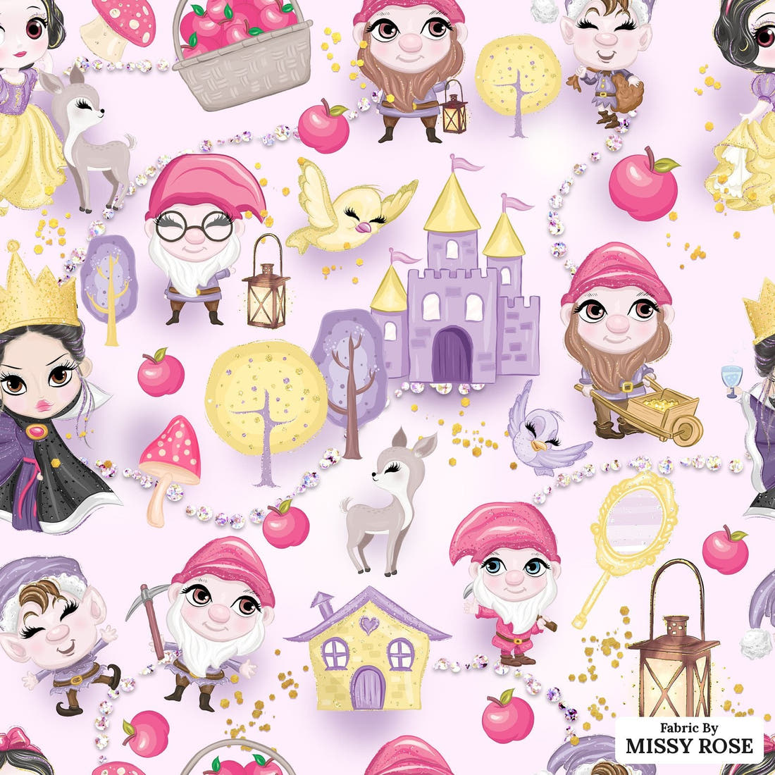 Design 379 Princess Fabric - flat view of the print, zoom in for detail | Fabric by Missy Rose