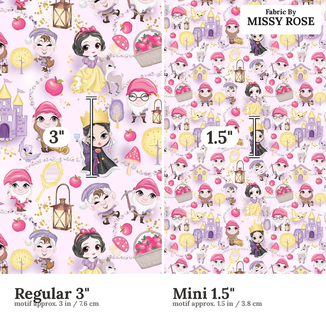 Design 379 Princess Fabric size comparison - print scale | Fabric by Missy Rose