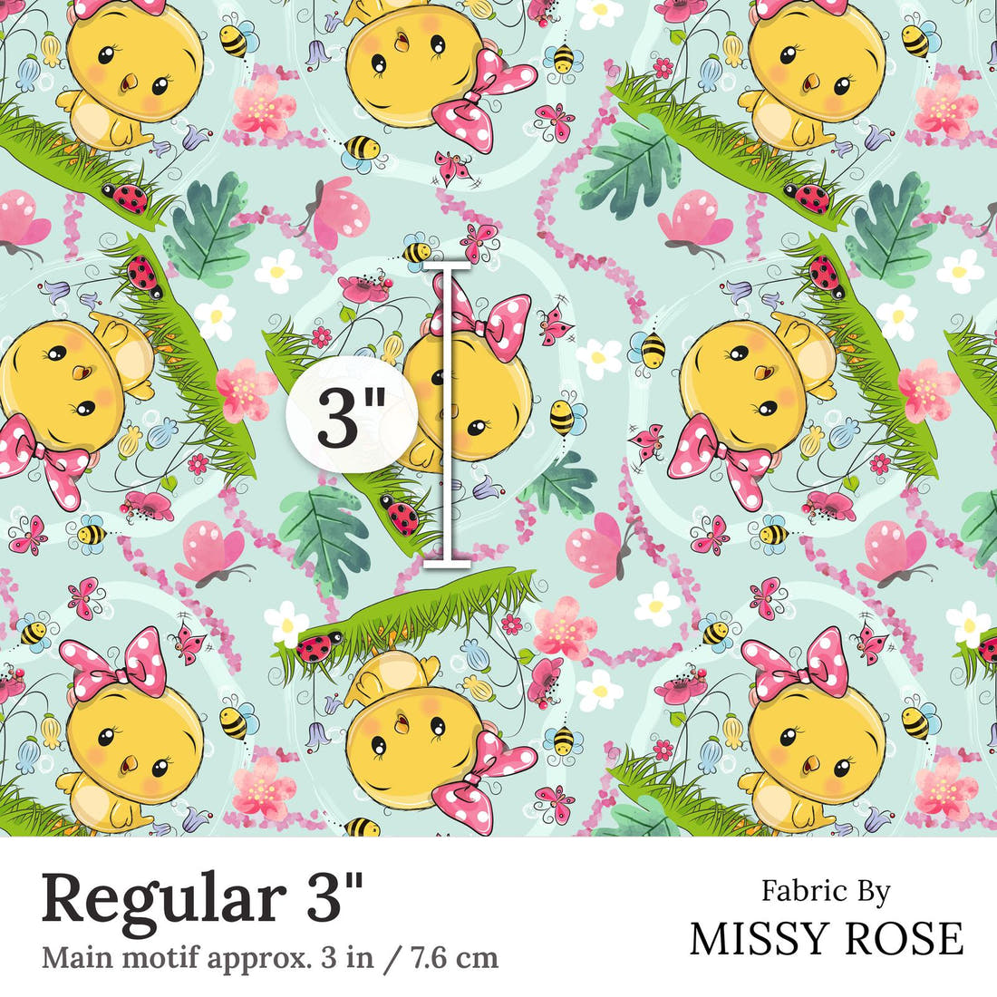 Design 38 Cute Chick Fabric Regular 3 inch print scale guide | Fabric by Missy Rose