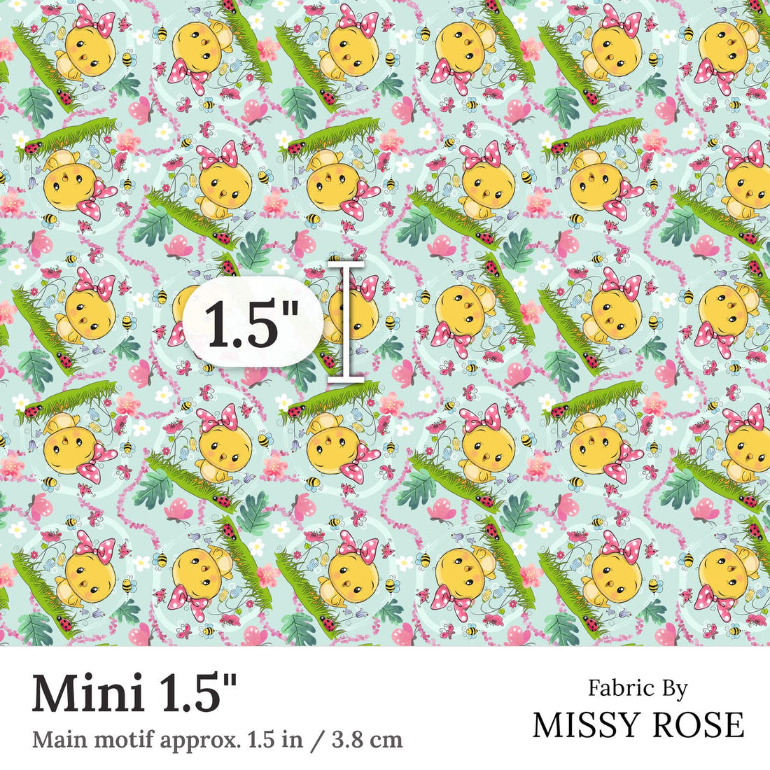 Design 38 Cute Chick Fabric Mini 1.5 inch print scale guide | Fabric by Missy Rose