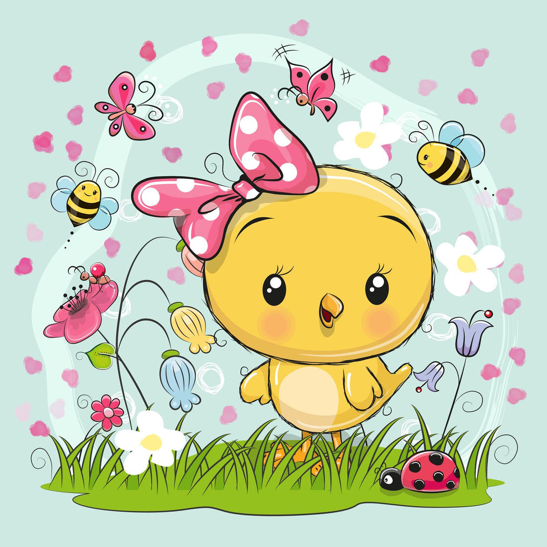 Design 38 Cute Chick Panel – full artwork close-up of the printed picture | Fabric by Missy Rose