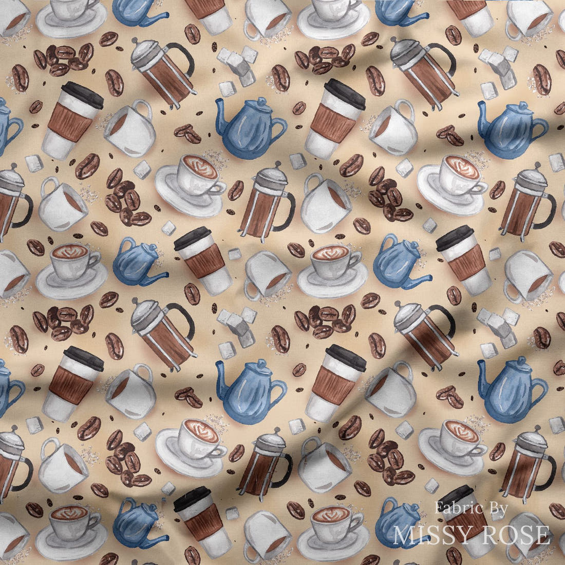 Design 380 Coffee Fabric draped fabric mockup – custom printed fabric by the metre | Fabric by Missy Rose