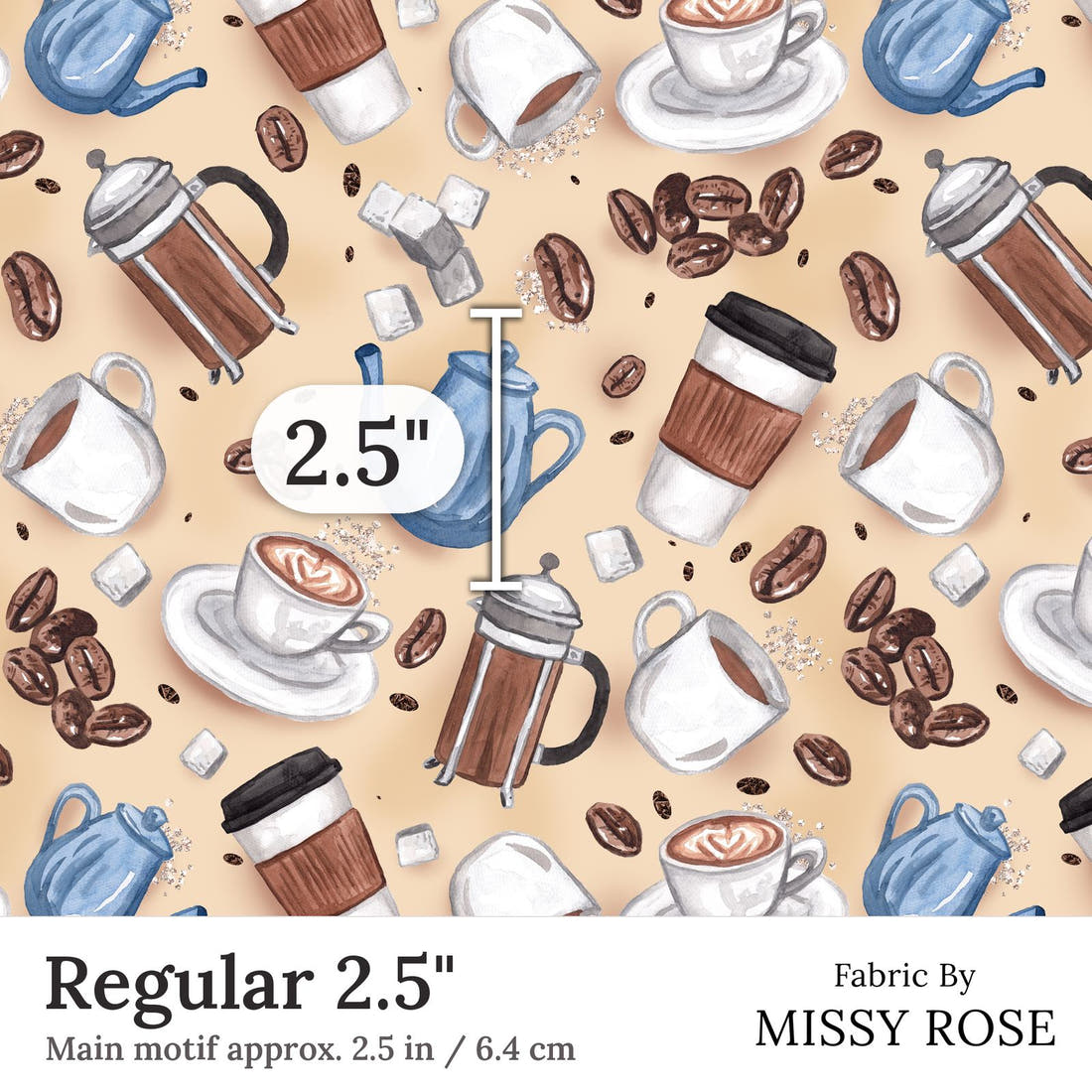 Design 380 Coffee Fabric Regular 2.5 inch print scale guide | Fabric by Missy Rose