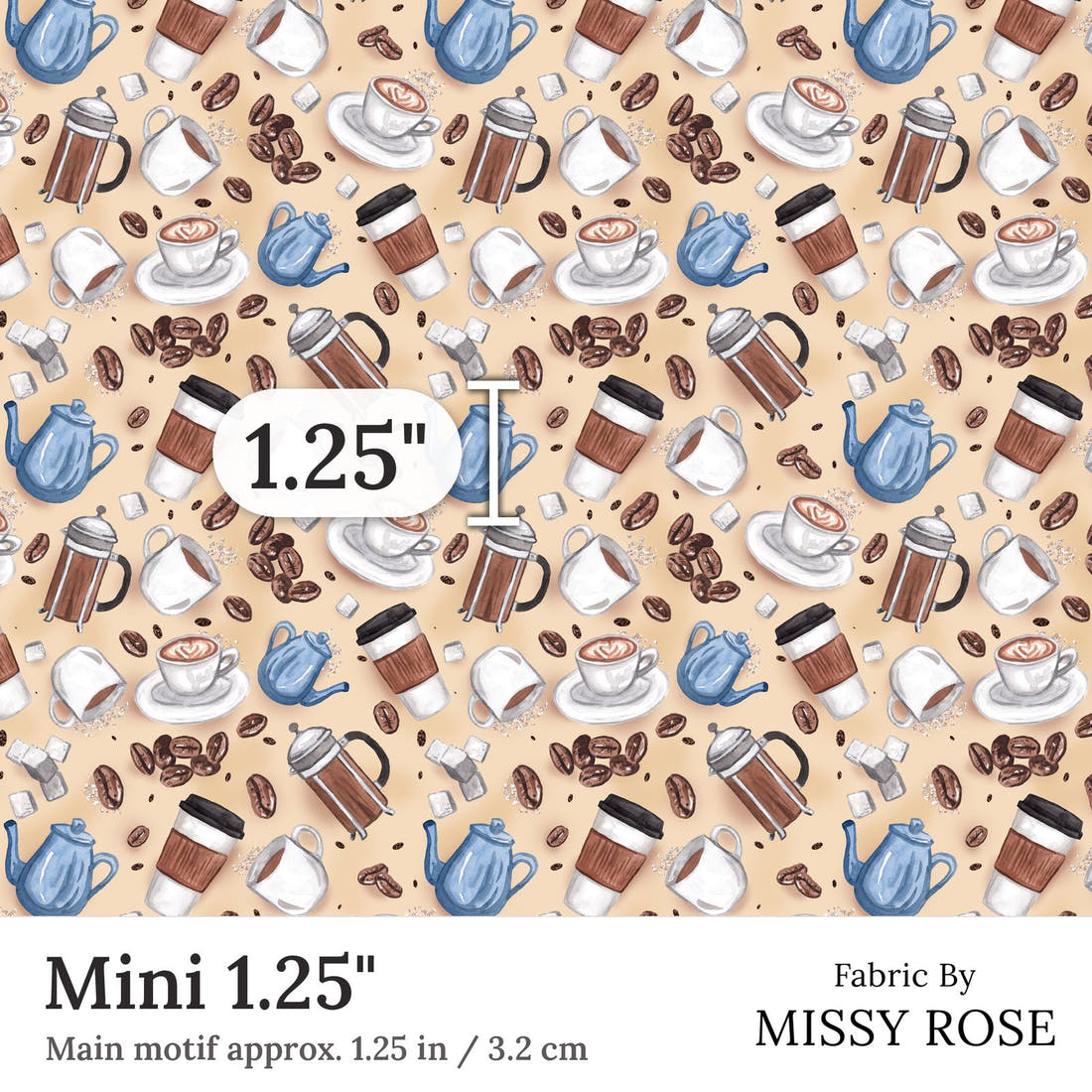 Design 380 Coffee Fabric Mini 1.25 inch print scale guide | Fabric by Missy Rose