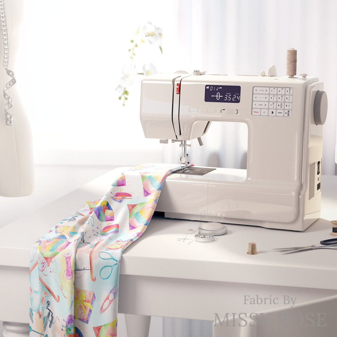 Design 381 Quilting Fabric on a sewing machine – premium fabric for sewing projects | Fabric by Missy Rose