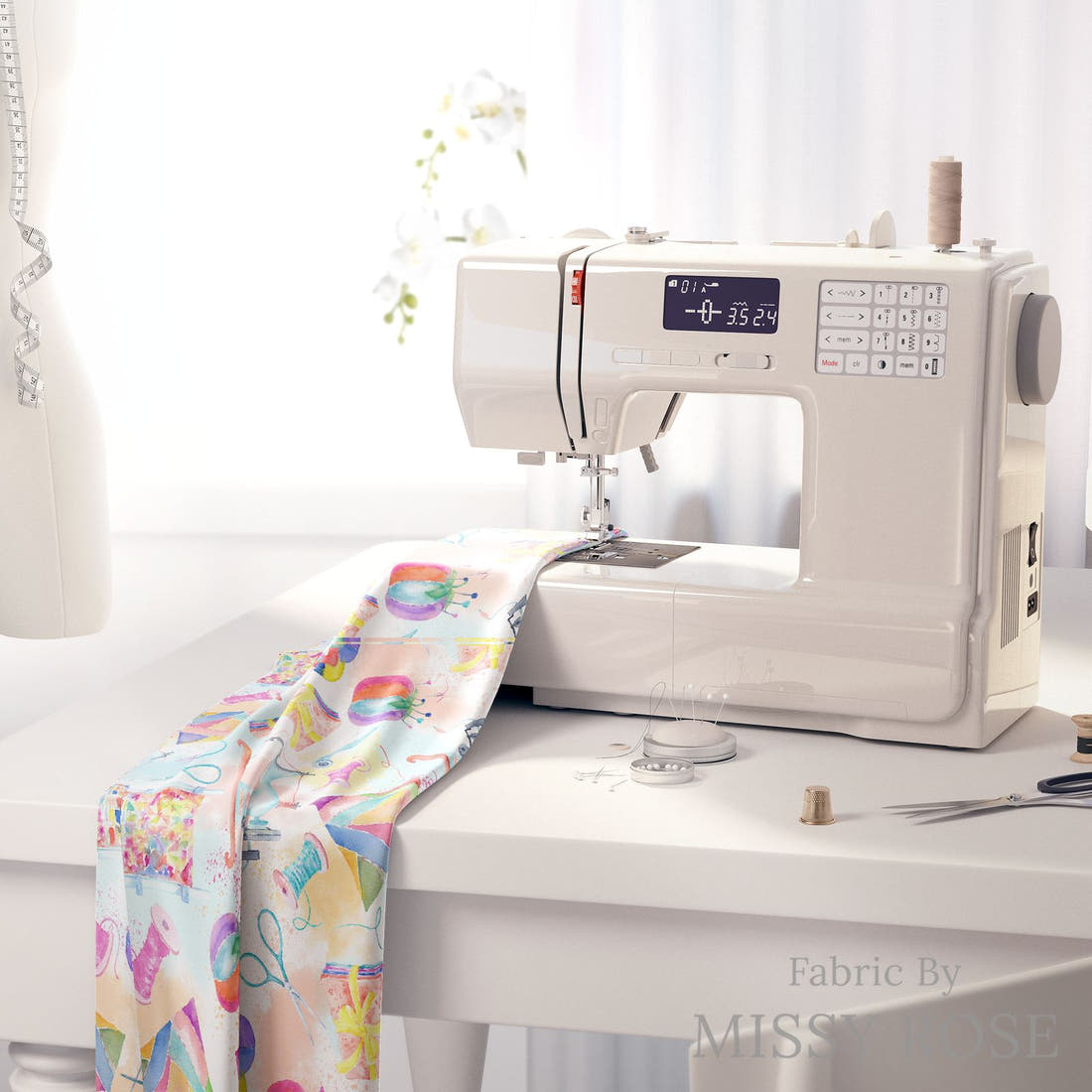 Design 381 Quilting Fabric on a sewing machine – premium fabric for sewing projects | Fabric by Missy Rose