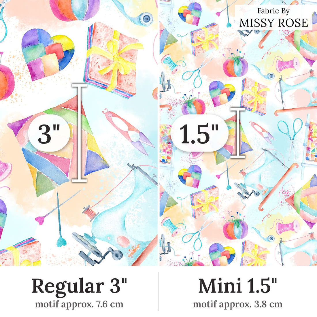 Design 381 Quilting Fabric Regular 3 inch vs Mini 1.5 inch print scale side by side | Fabric by Missy Rose