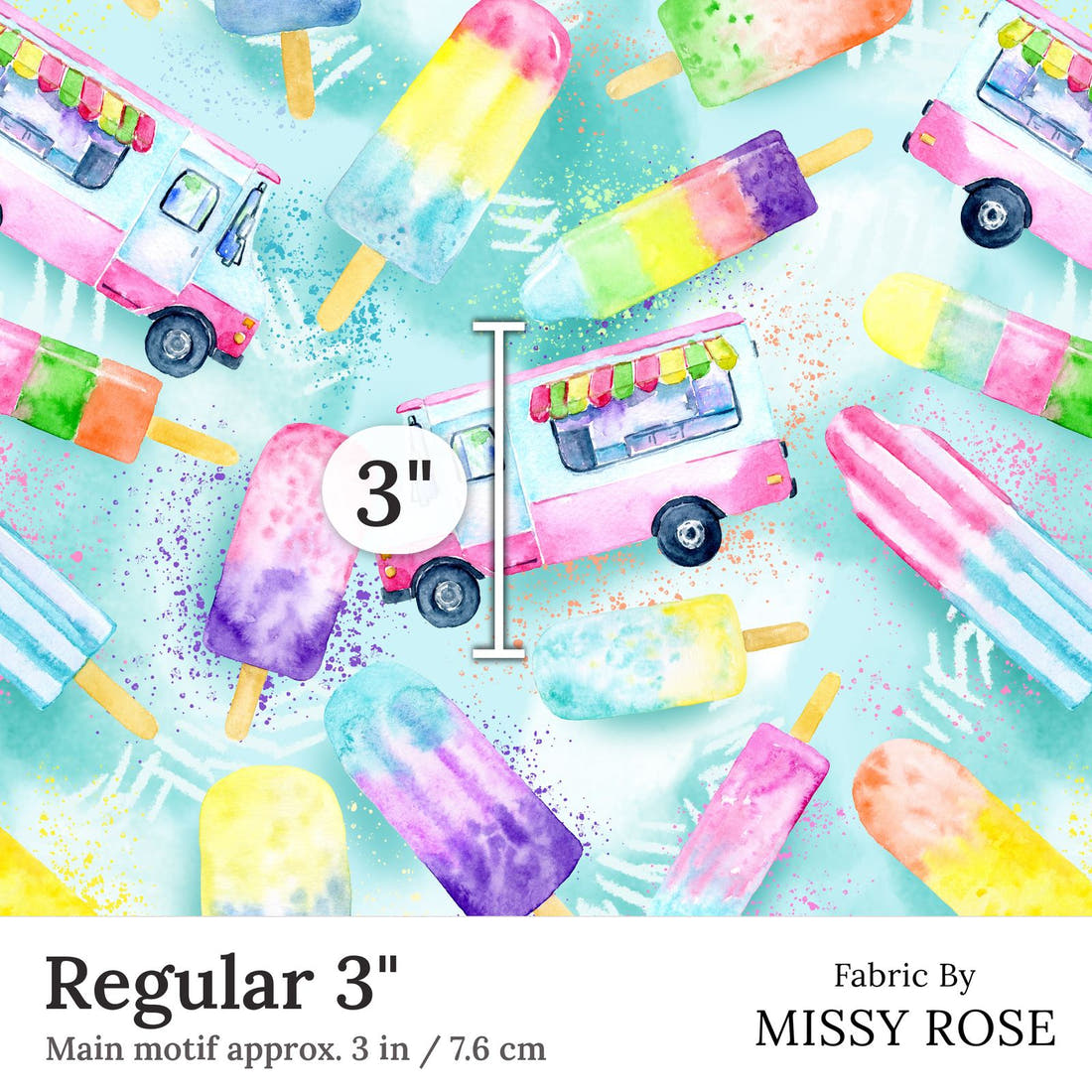 Design 382 Ice Cream Truck Fabric Regular 3 inch print scale guide | Fabric by Missy Rose