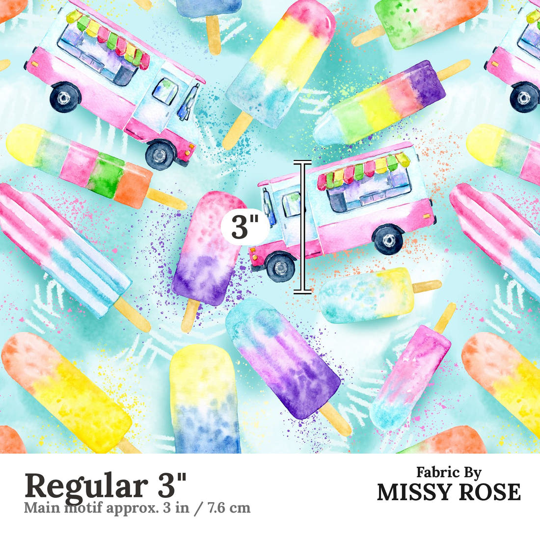 Design 382 Ice Cream Truck Fabric Regular 3" - print scale | Fabric by Missy Rose