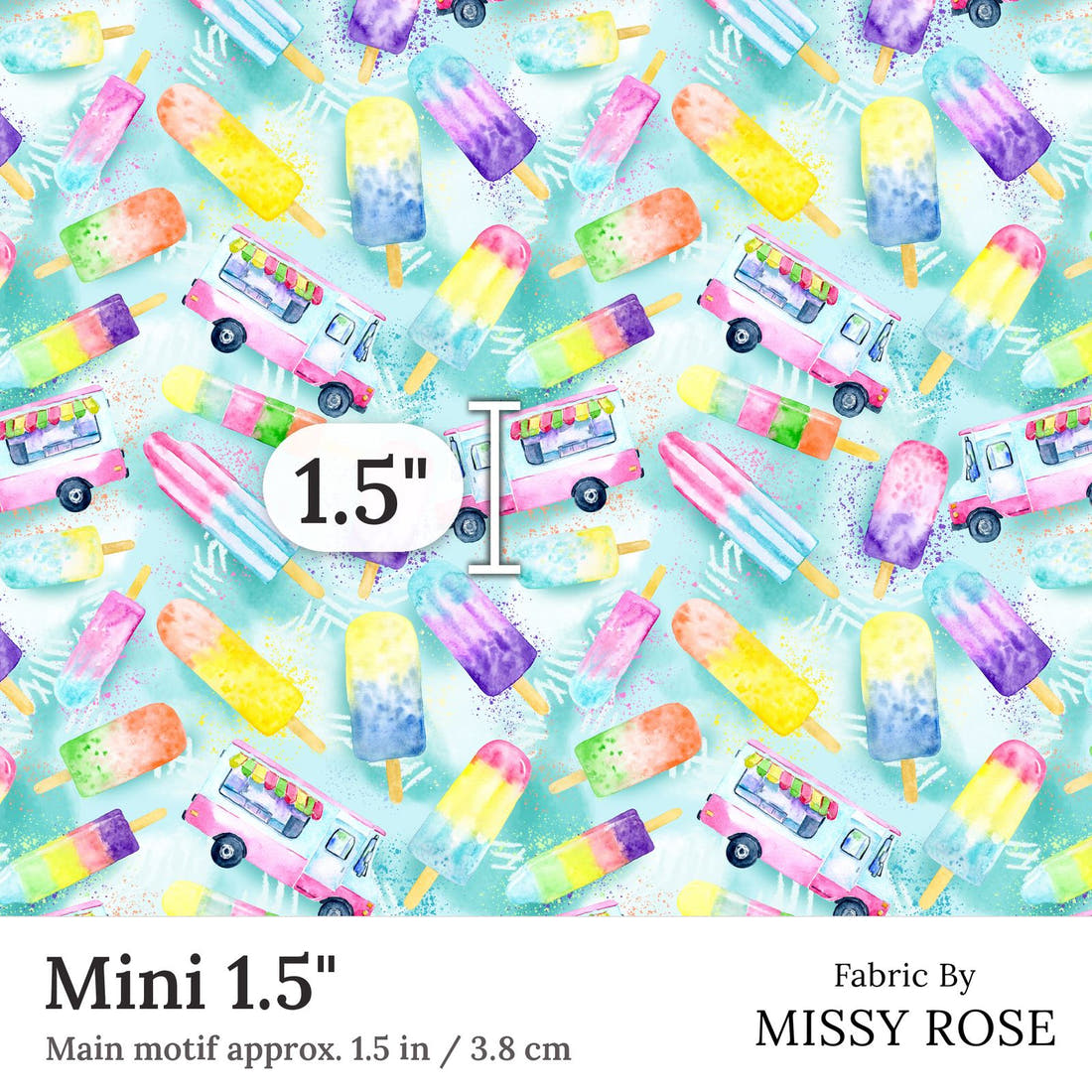 Design 382 Ice Cream Truck Fabric Mini 1.5 inch print scale guide | Fabric by Missy Rose