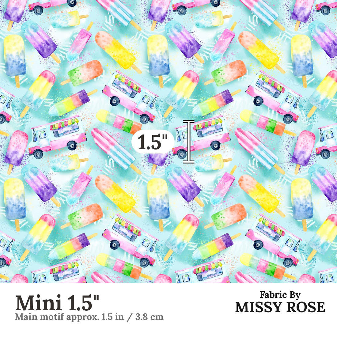 Design 382 Ice Cream Truck Fabric Mini 1.5" - print scale | Fabric by Missy Rose
