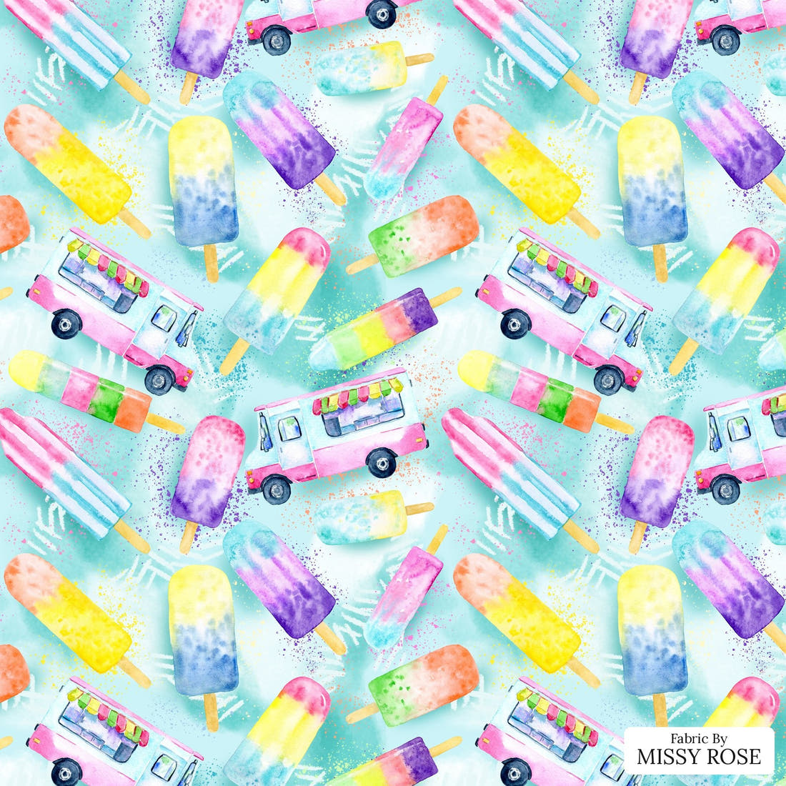Design 382 Ice Cream Truck Fabric - flat view of the print, zoom in for detail | Fabric by Missy Rose
