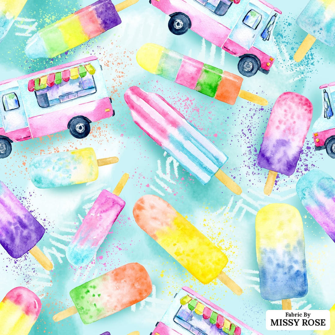 Design 382 Ice Cream Truck Fabric - flat view of the print, zoom in for detail | Fabric by Missy Rose
